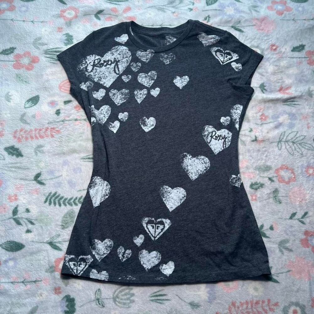 Vintage Y2K Roxy Baby Tee S - McBling Surfer Heart Logo Mall Grunge 2000s Retro